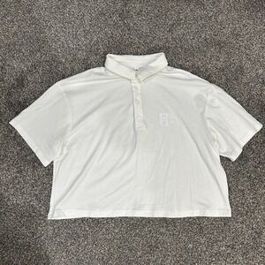 Fabletics Women's Small Boxy Semi-Cropped Short Sleeve Polo White‎